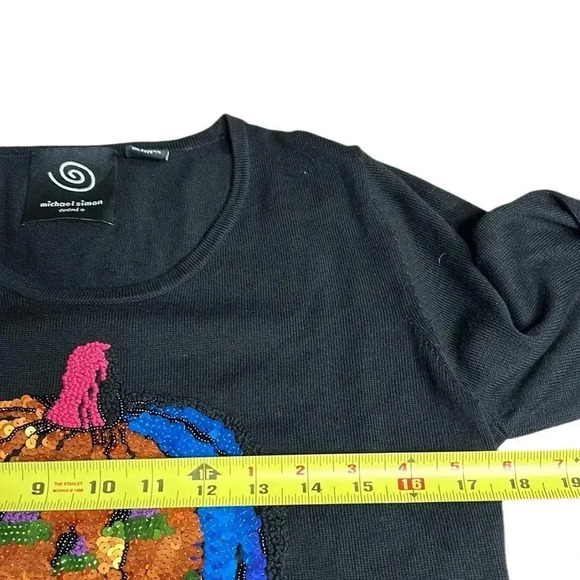 Y2K rare Michael Simon sweater,Halloween pumpkin sequins,2004, PTP 17.5-20”, EC - Picture 12 of 17